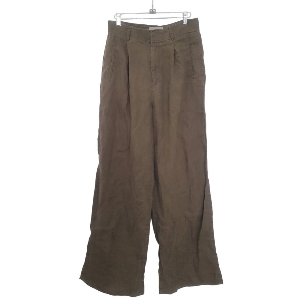 Everlane The Way-High Drape Linen Wide Pants Size 6 Olive Green Academia Preppy